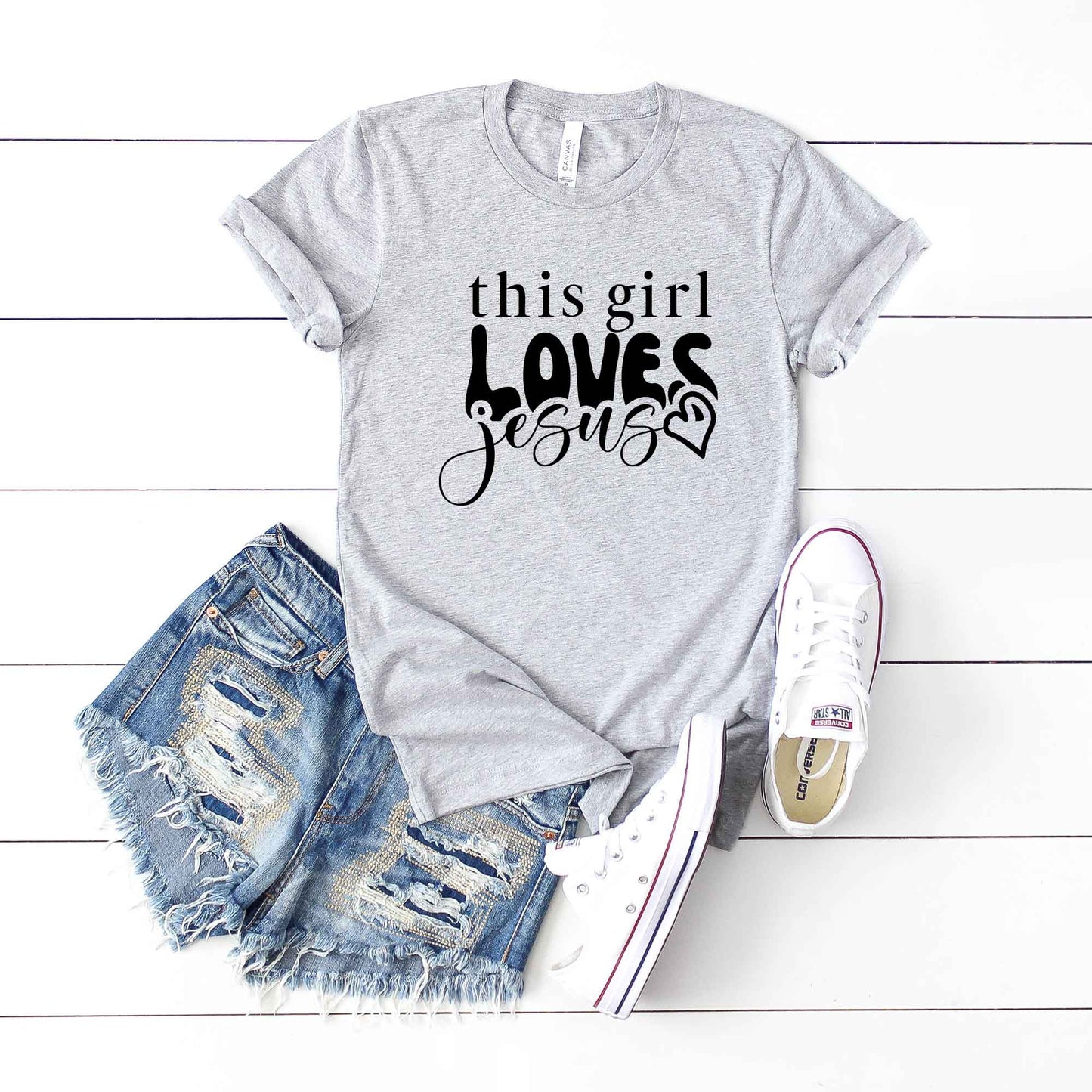 This Girl Loves Jesus Heart | Short Sleeve Crew Neck