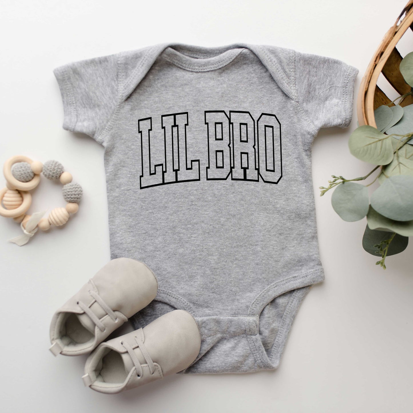 Lil Bro Varsity Outline | Baby Graphic Short Sleeve Onesie