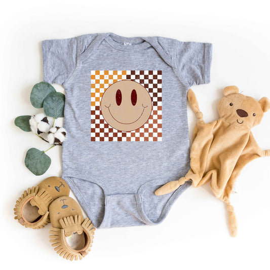 Fall Checkered Smiley | Baby Graphic Short Sleeve Onesie