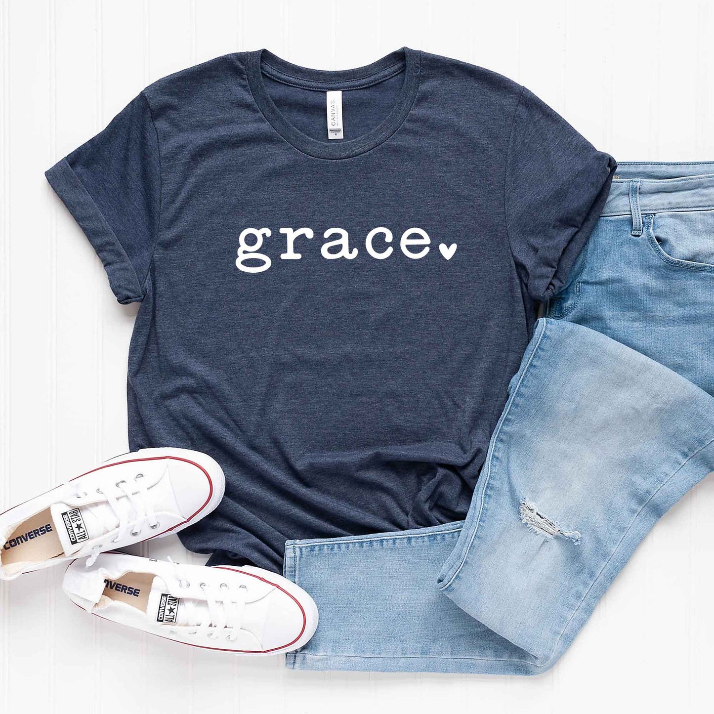 Grace Typewriter With Heart | Short Sleeve Crew Neck