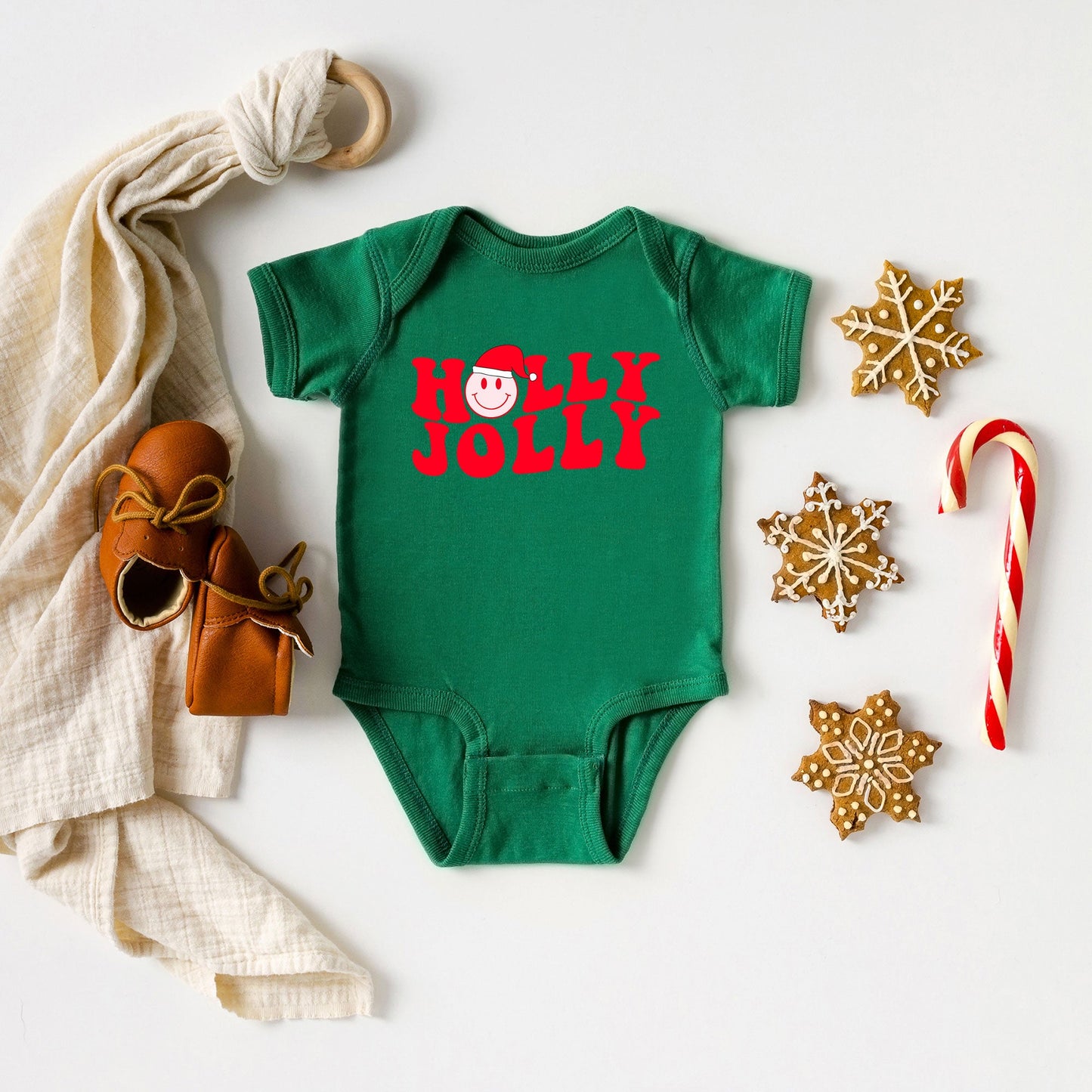 Holly Jolly Smiley Face | Baby Graphic Short Sleeve Onesie