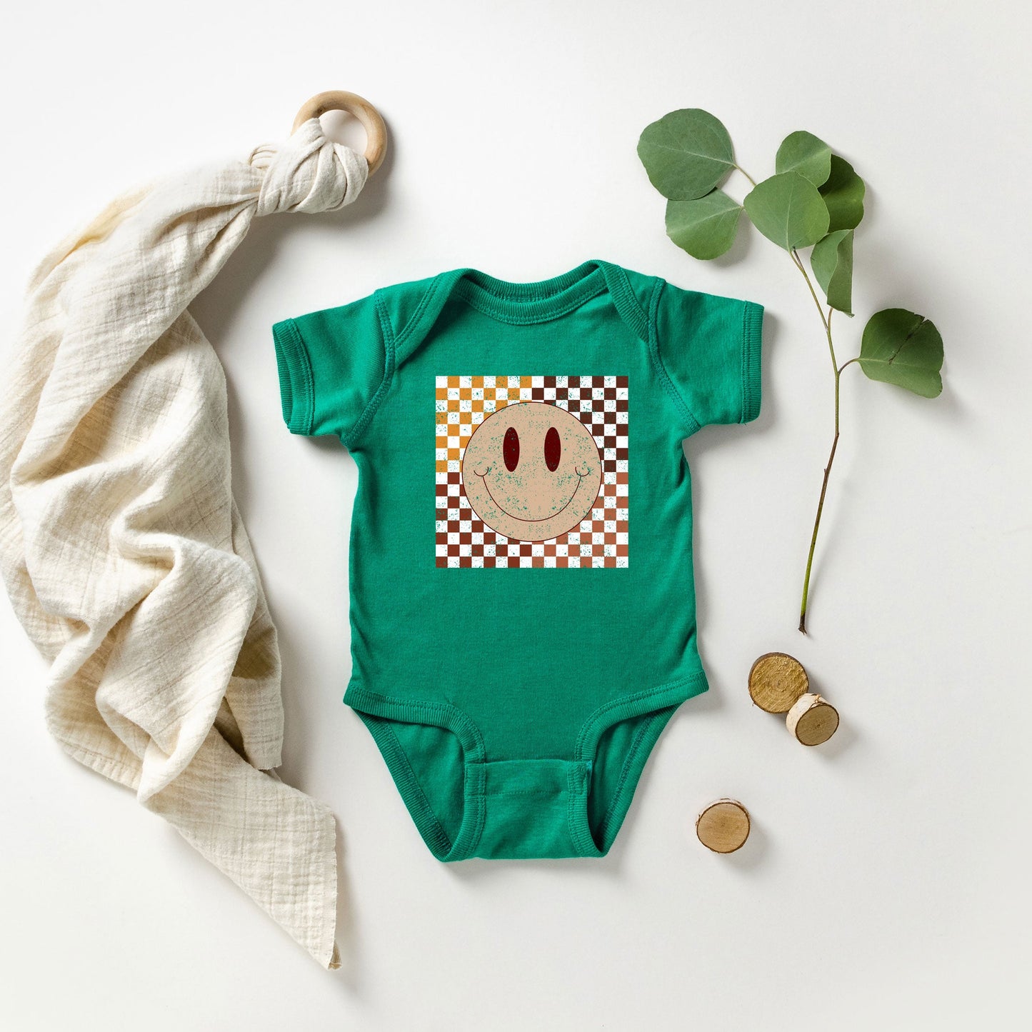 Fall Checkered Smiley | Baby Graphic Short Sleeve Onesie