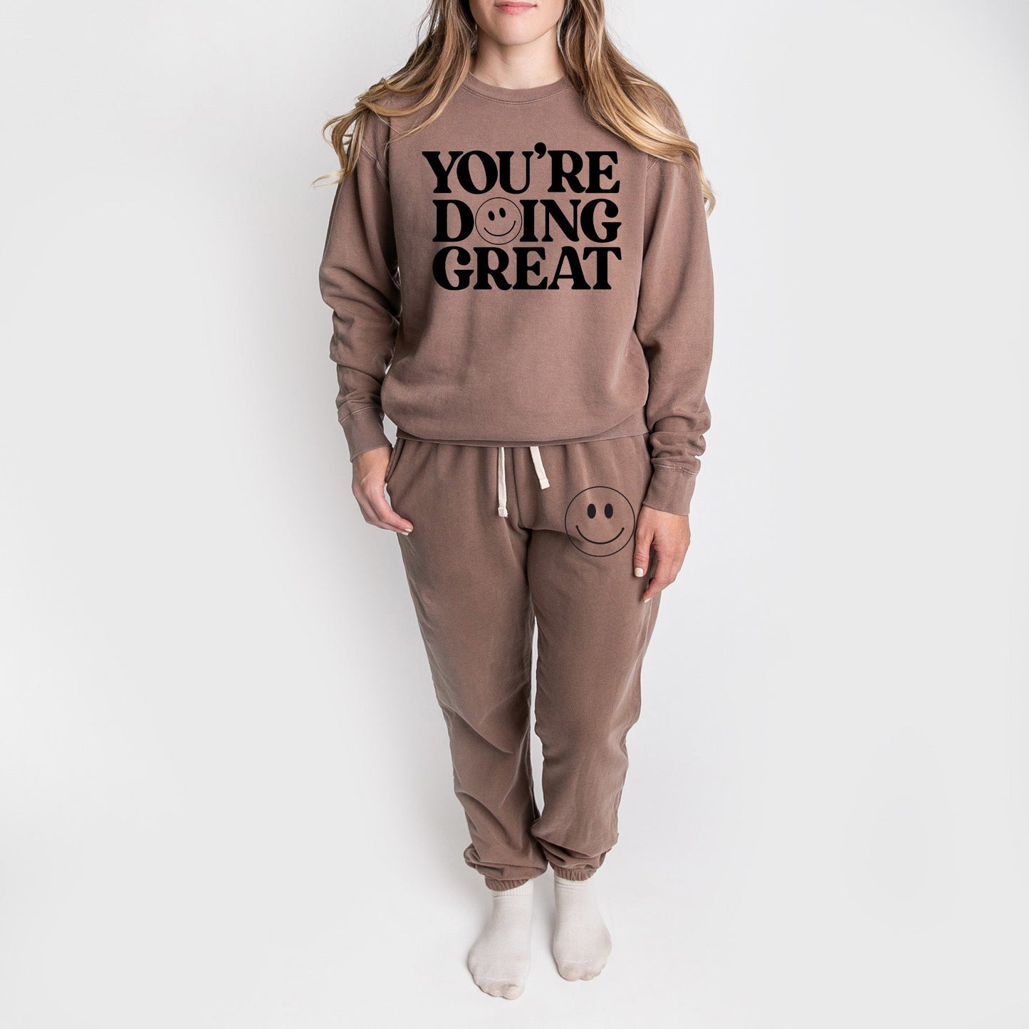 You're Doing Great Smiley Face | Graphic Lighweight Garment Dyed Set