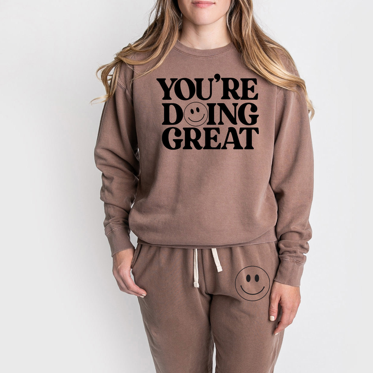 You're Doing Great Smiley Face | Graphic Lighweight Garment Dyed Set