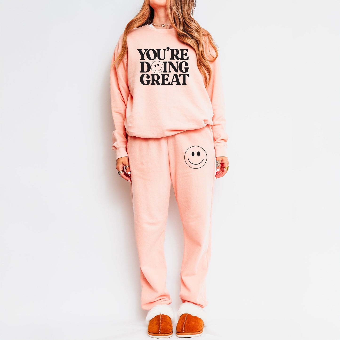 You're Doing Great Smiley Face | Graphic Lighweight Garment Dyed Set