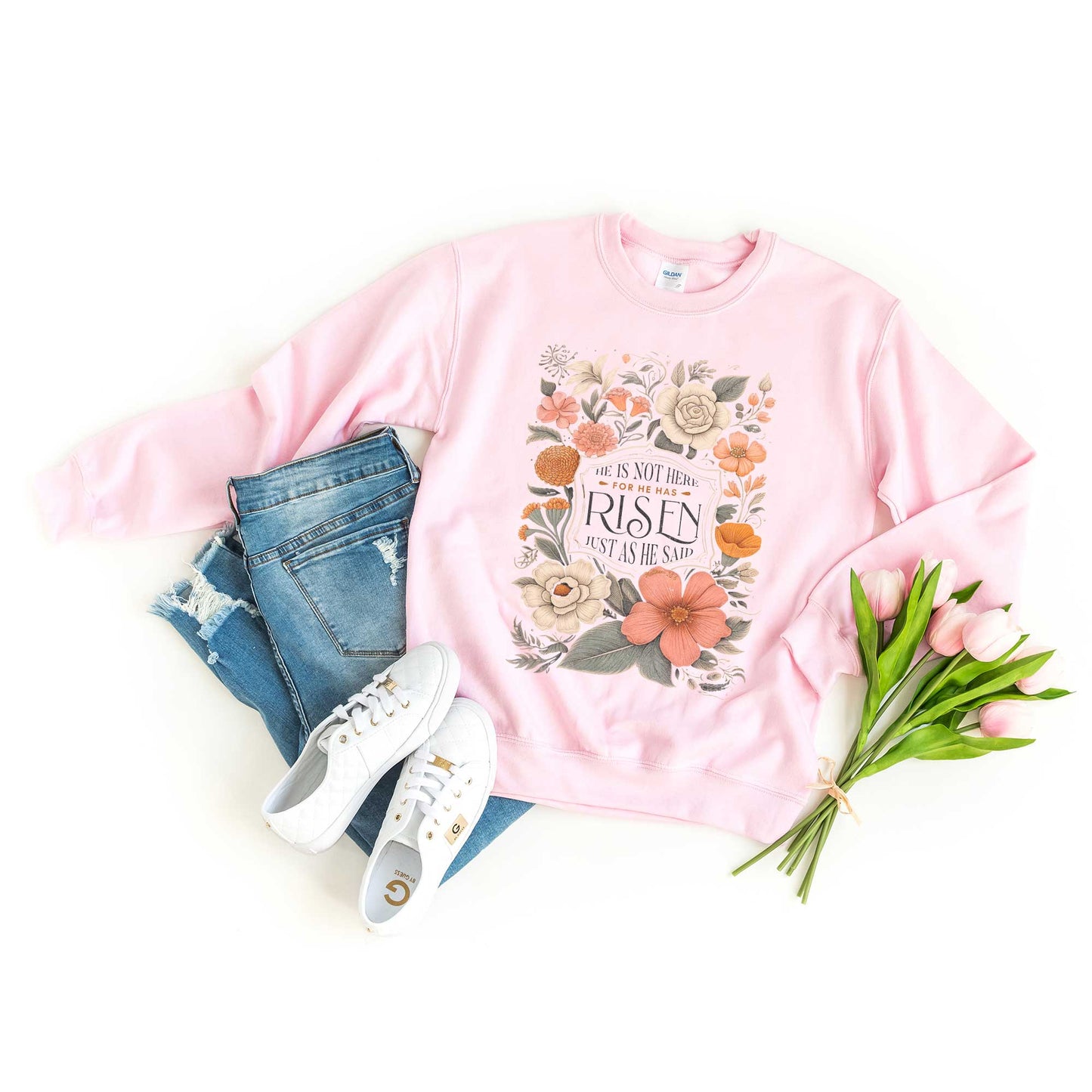 He Has Risen Distressed Floral | Sweatshirt