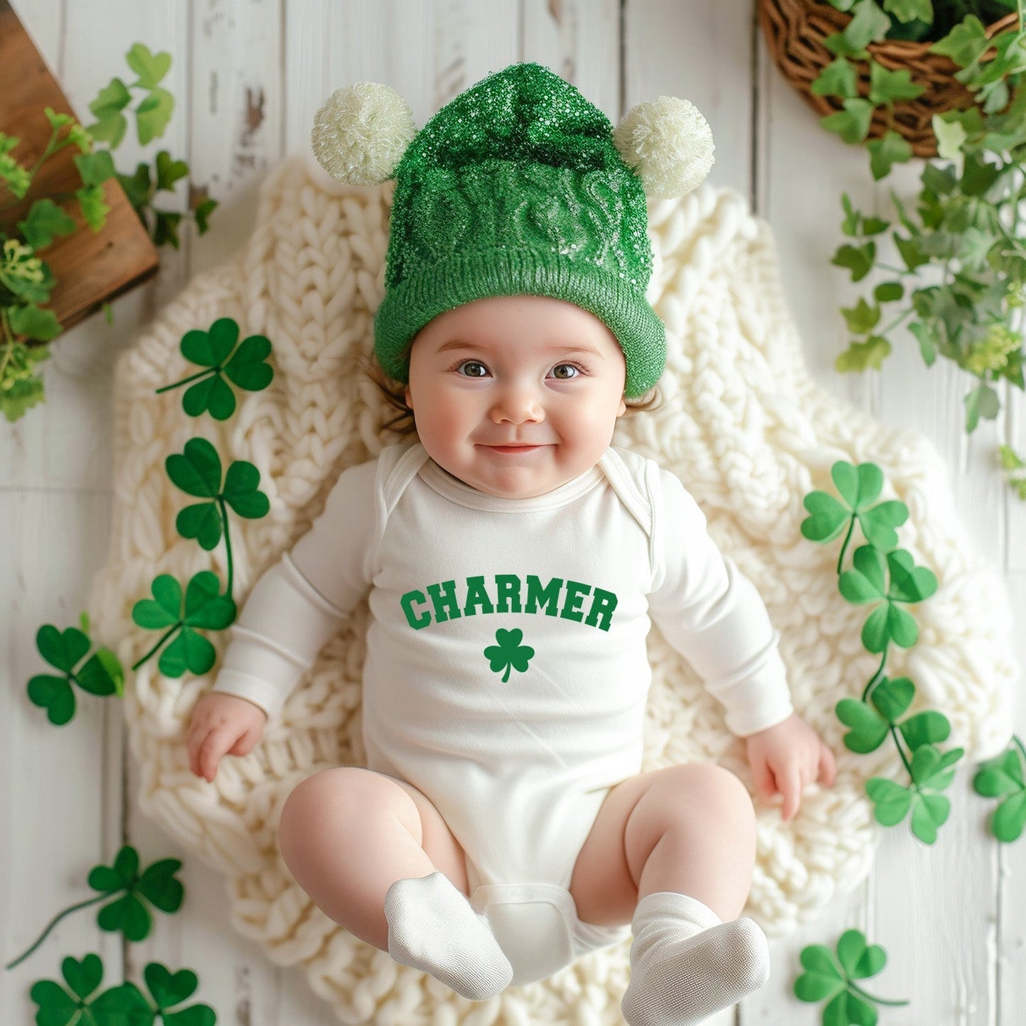 Charmer Clover | Baby Graphic Long Sleeve Onesie