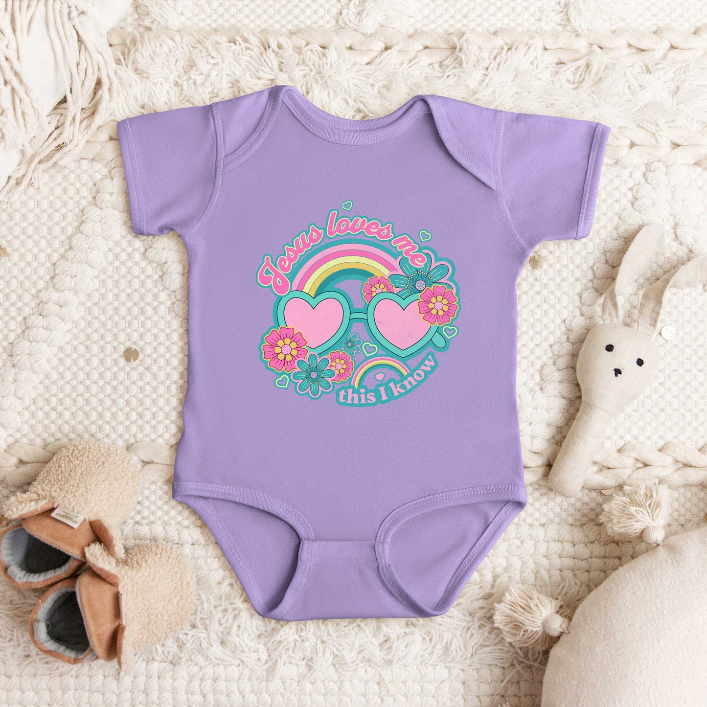 Jesus Loves Me Sunglasses | Baby Graphic Short Sleeve Onesie