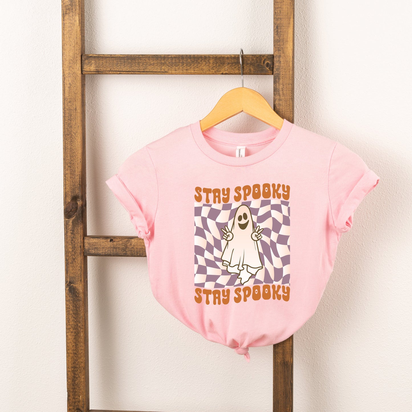 Checkered Stay Spooky Ghost | Toddler Short Sleeve Crew Neck