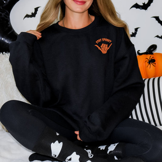 Embroidered Stay Spooky Skeleton Mini | Sweatshirt