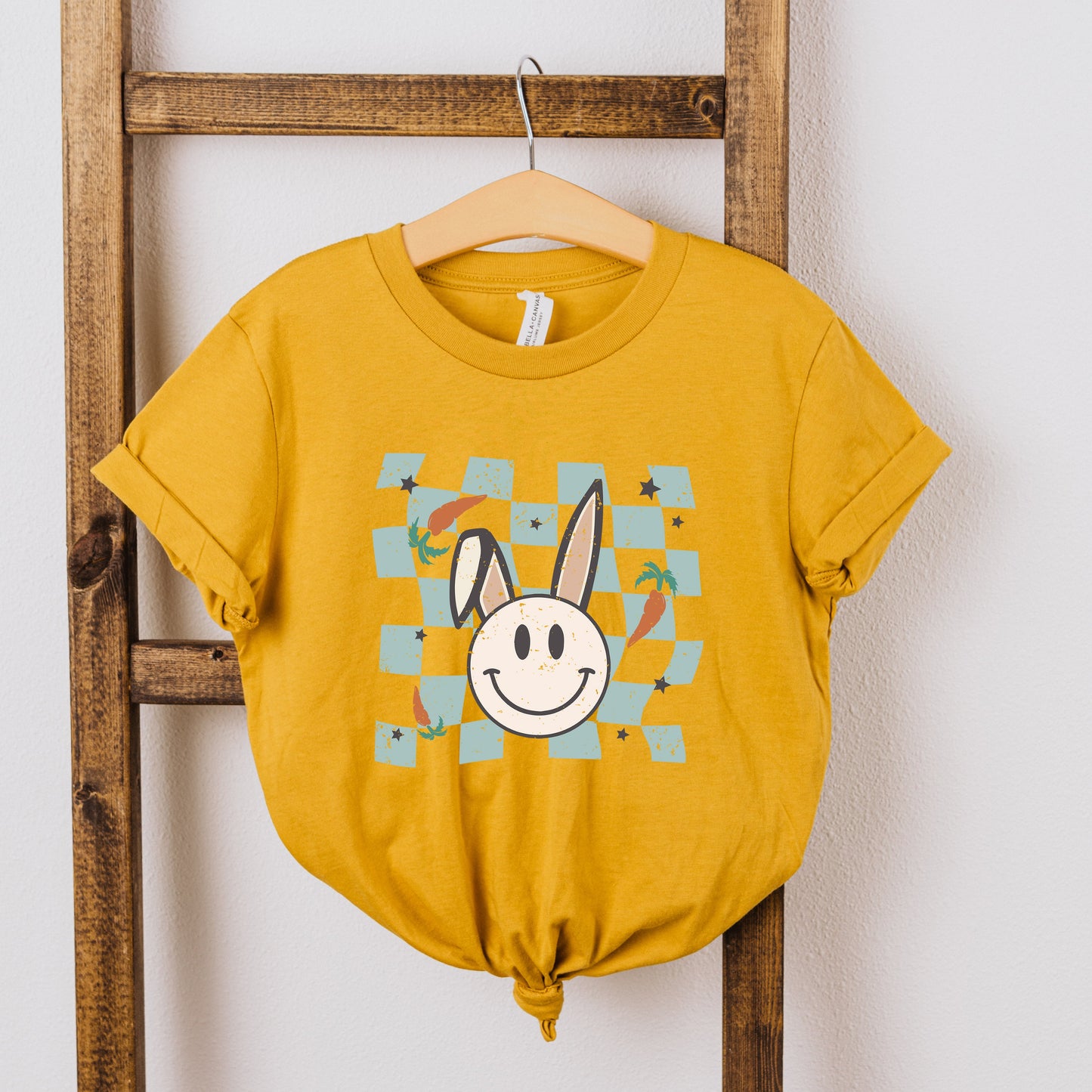 Checkered Smiley Easter Bunny | Youth Short Sleeve Crew Neck