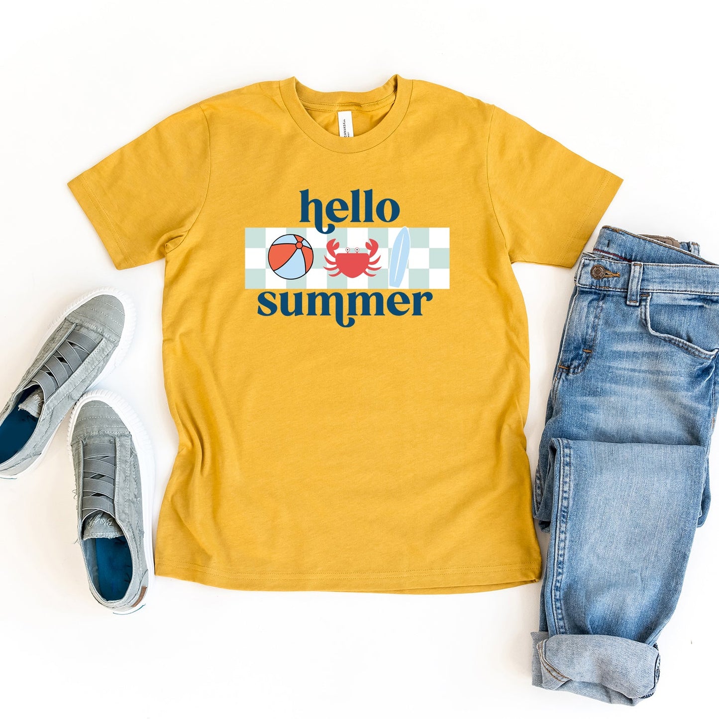 Hello Summer Checkered | Youth Short Sleeve Crew Neck