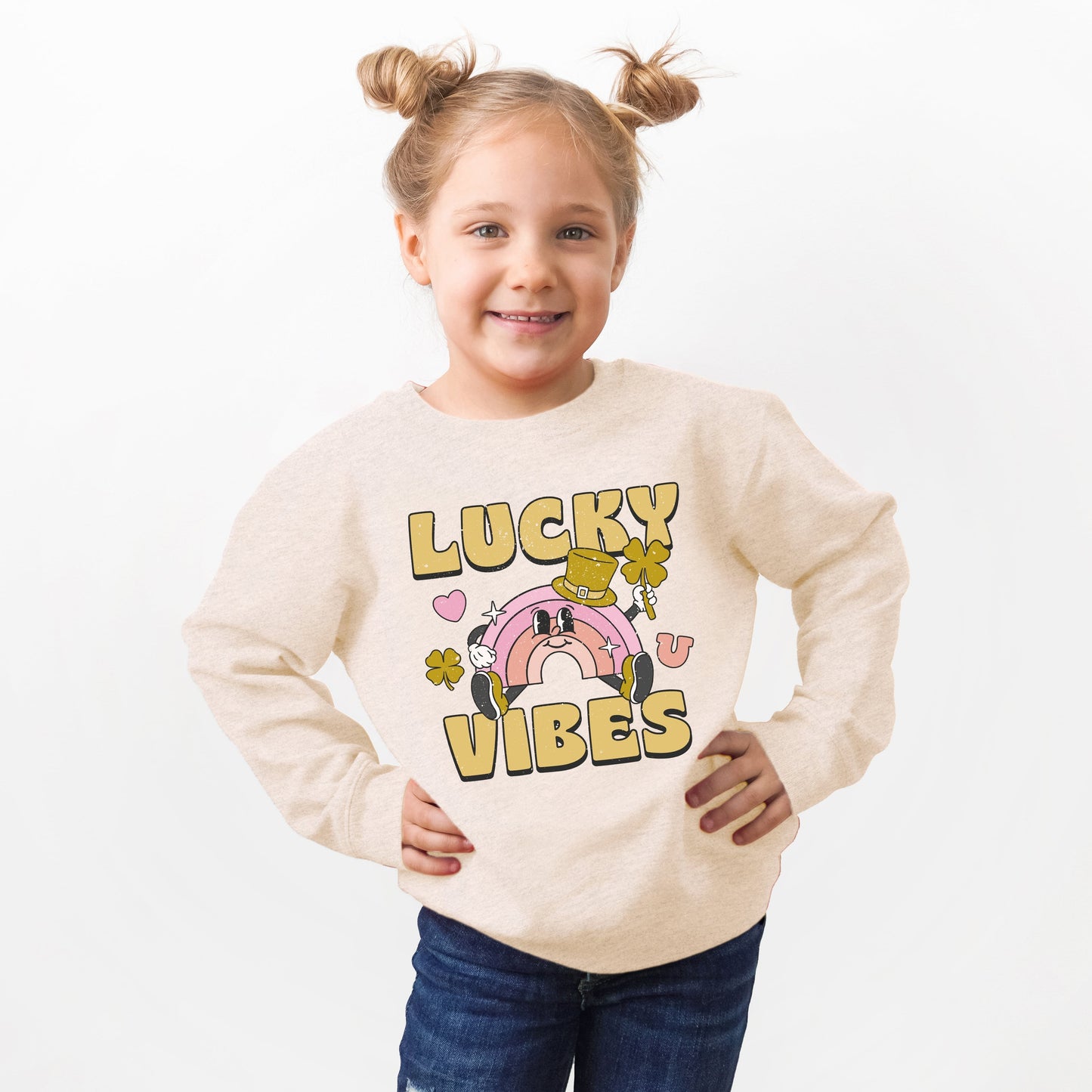 Lucky Vibes Cartoon Rainbow | Toddler Graphic Sweatshirt