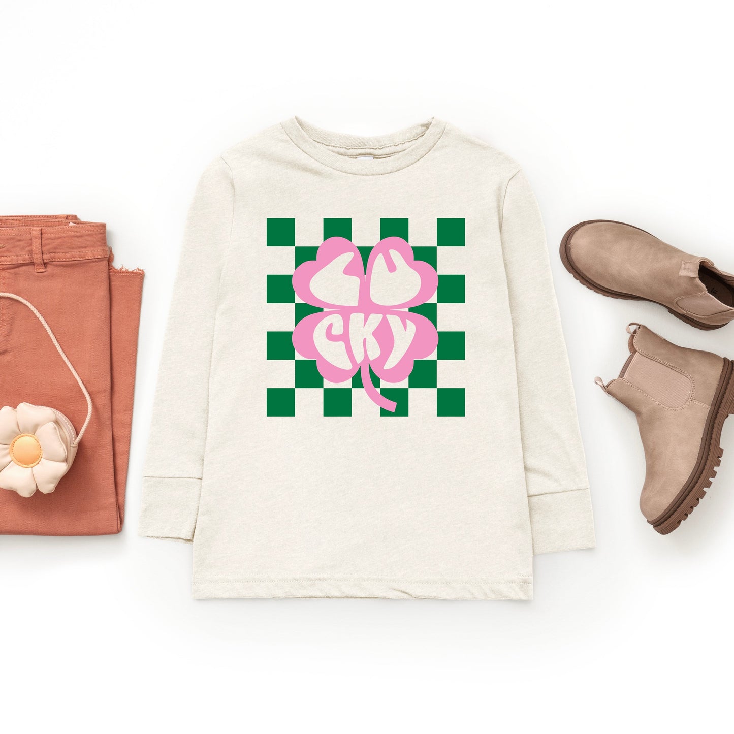 Lucky Clover Checkered | Youth Graphic Long Sleeve Tee
