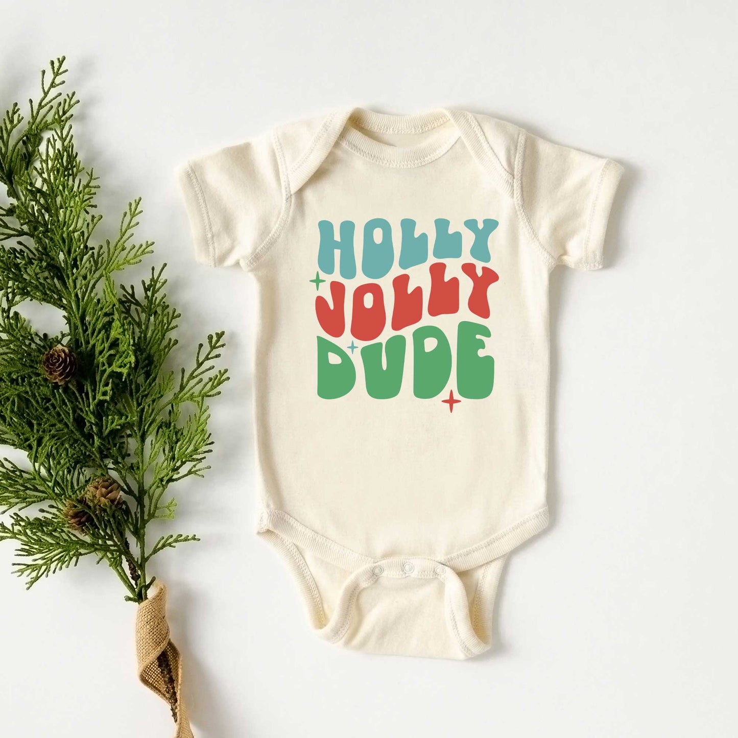 Holly Jolly Dude Wavy | Baby Graphic Short Sleeve Onesie