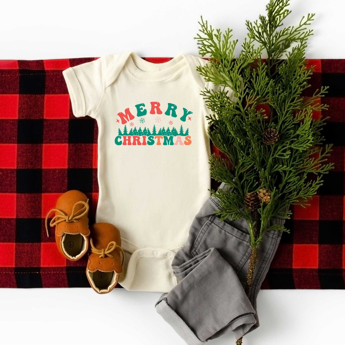 Merry Christmas Trees | Baby Graphic Short Sleeve Onesie