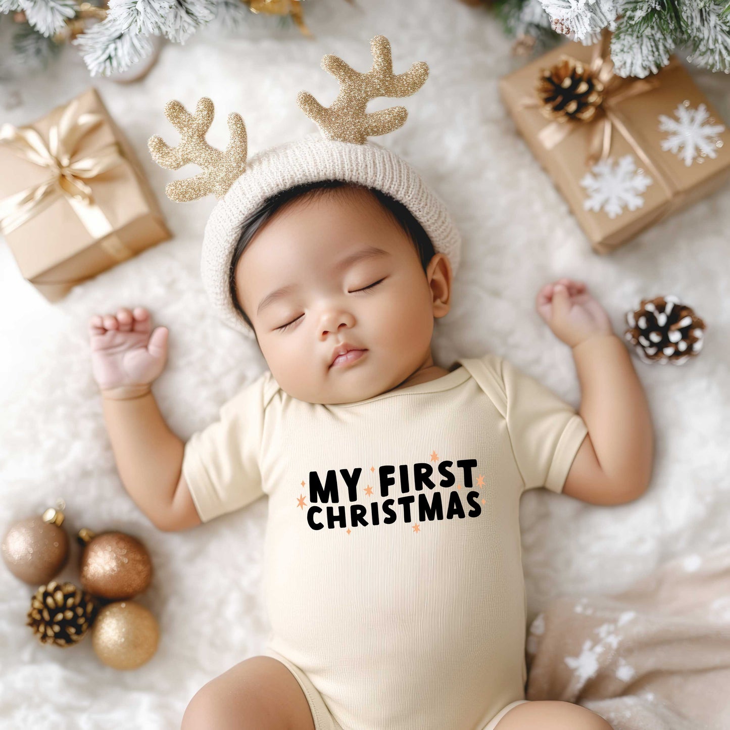My First Christmas Stars | Baby Graphic Short Sleeve Onesie