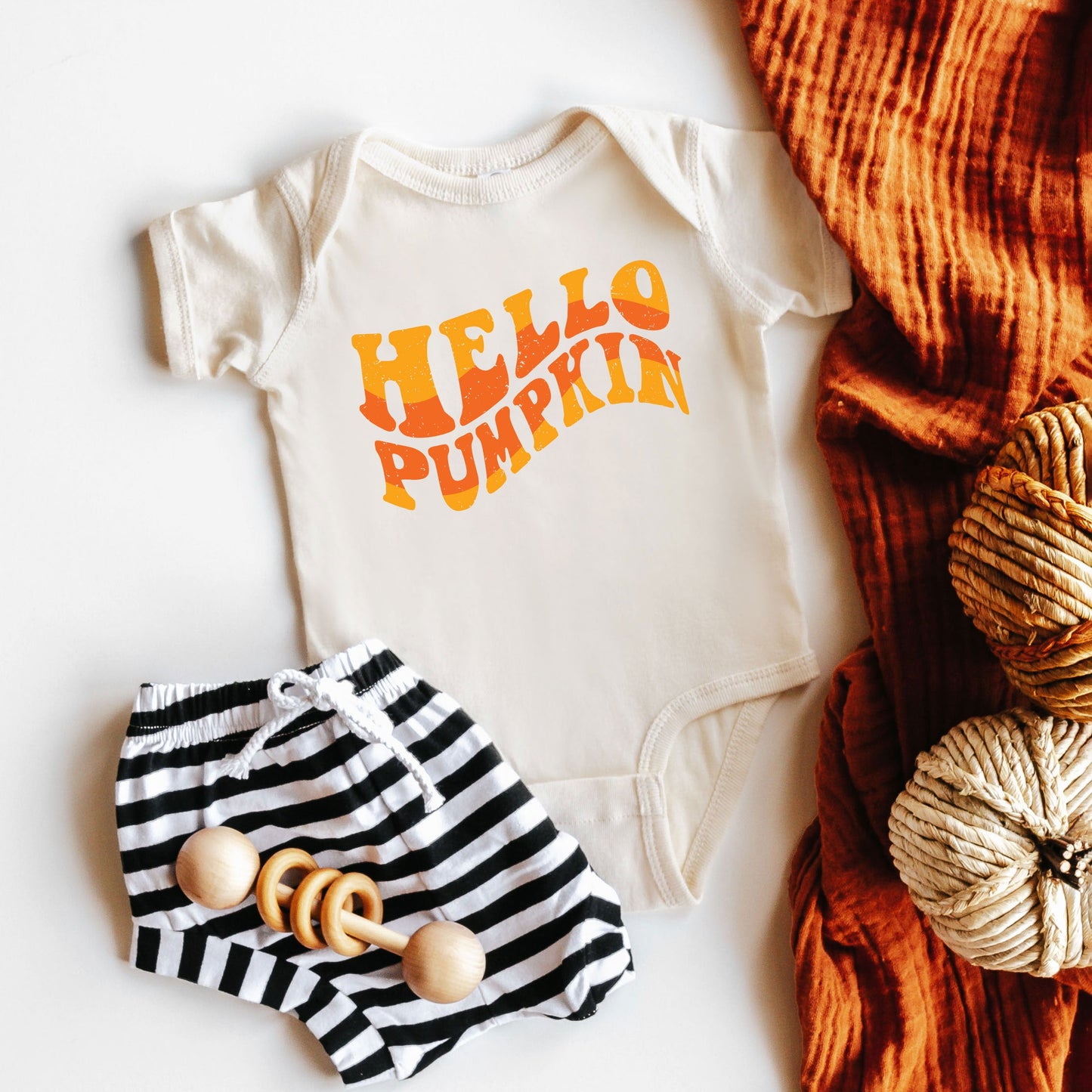 Hello Pumpkin Wavy | Baby Graphic Short Sleeve Onesie