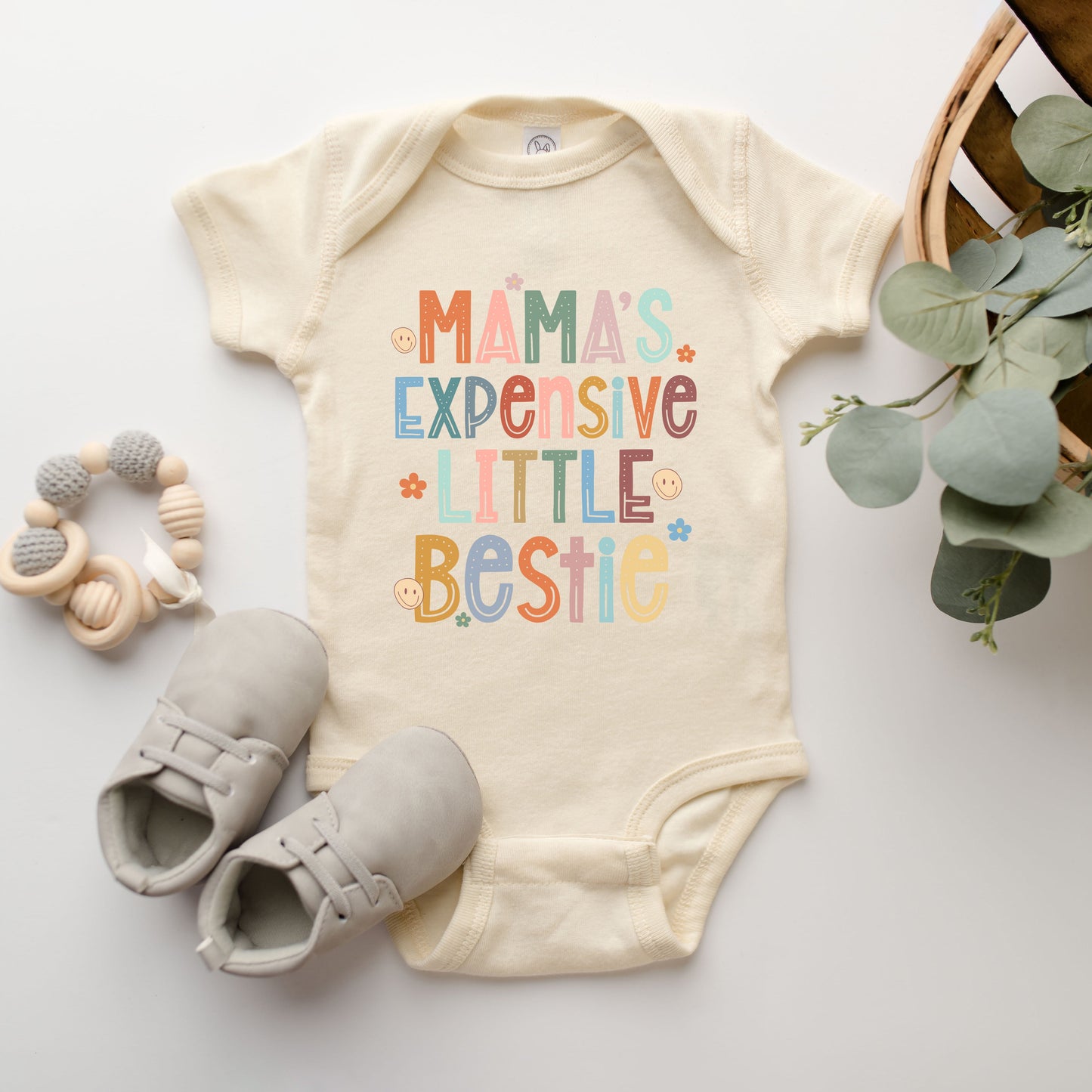 Mama's Expensive Bestie | Baby Graphic Short Sleeve Onesie