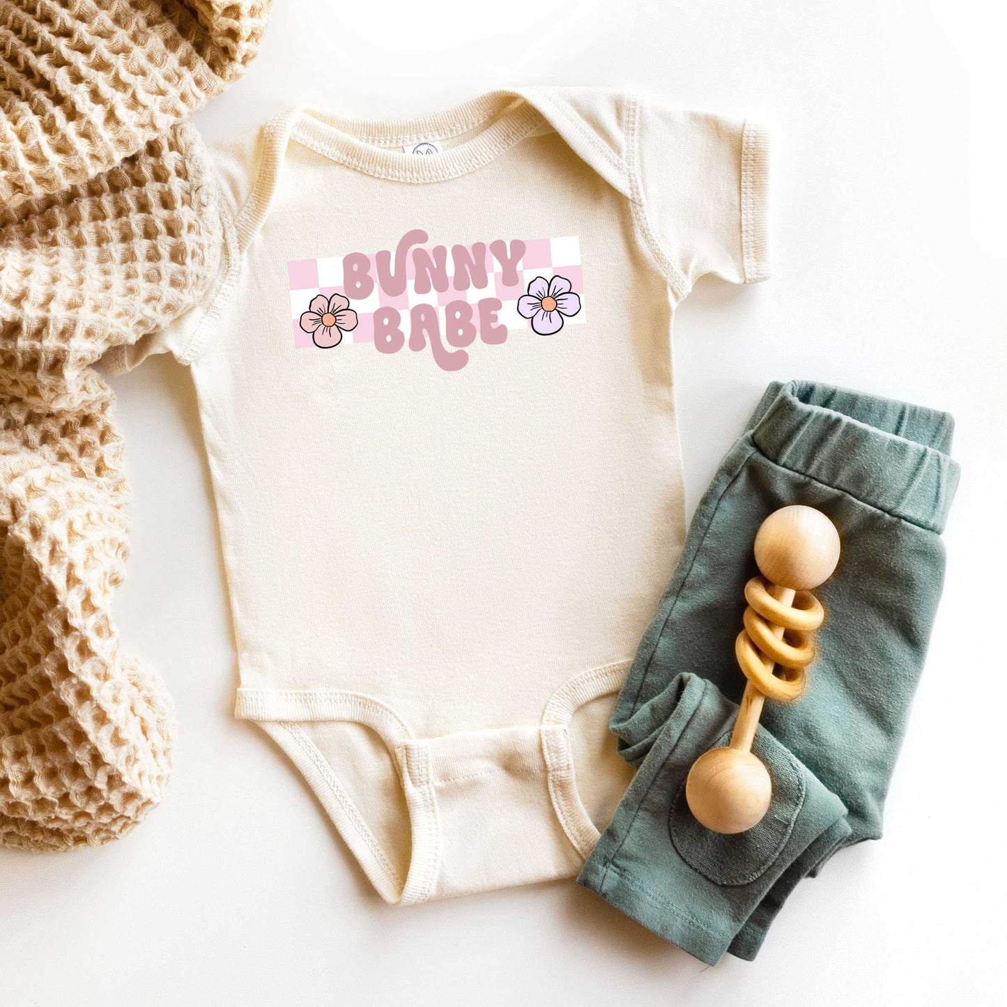Bunny Babe Flowers | Baby Graphic Short Sleeve Onesie
