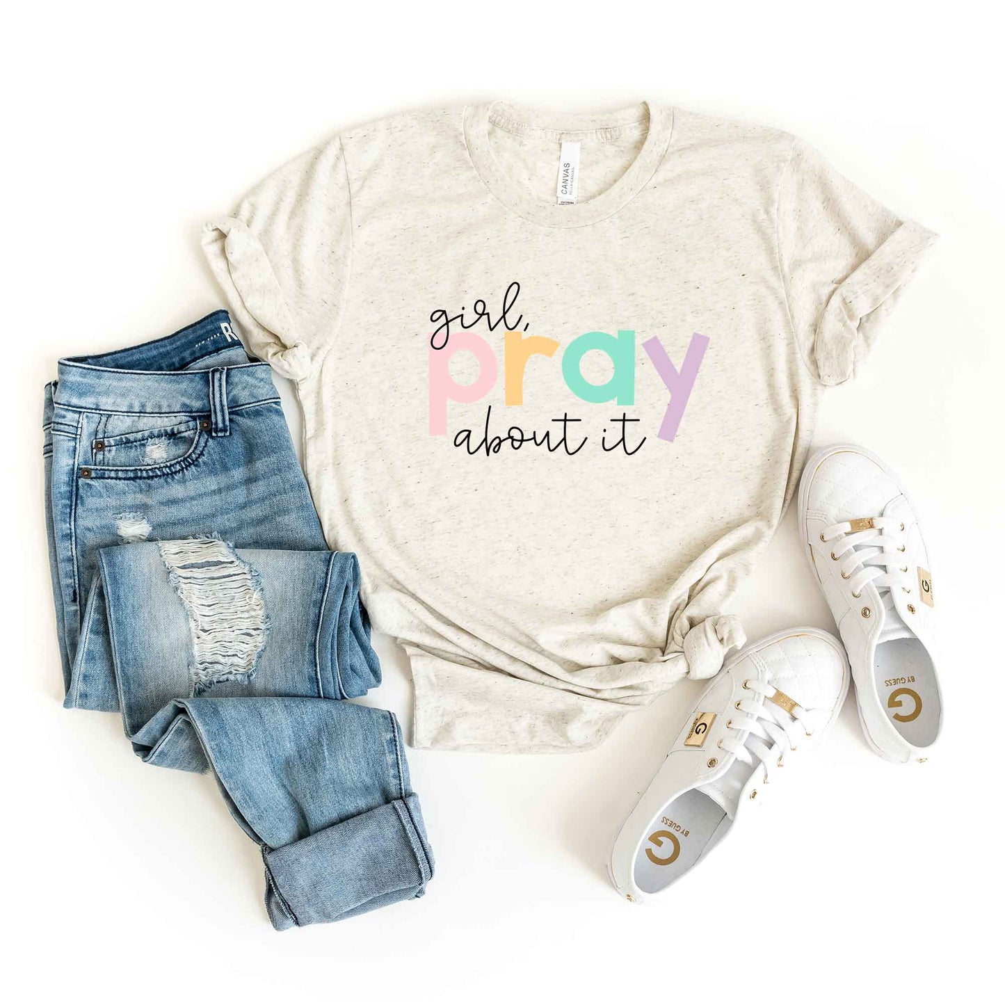 Girl Pray About It Colorful | Short Sleeve Crew Neck