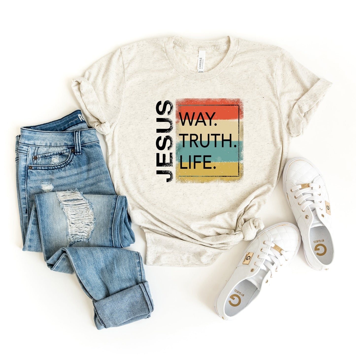 Jesus Way Truth Life Colorful | Short Sleeve Crew Neck