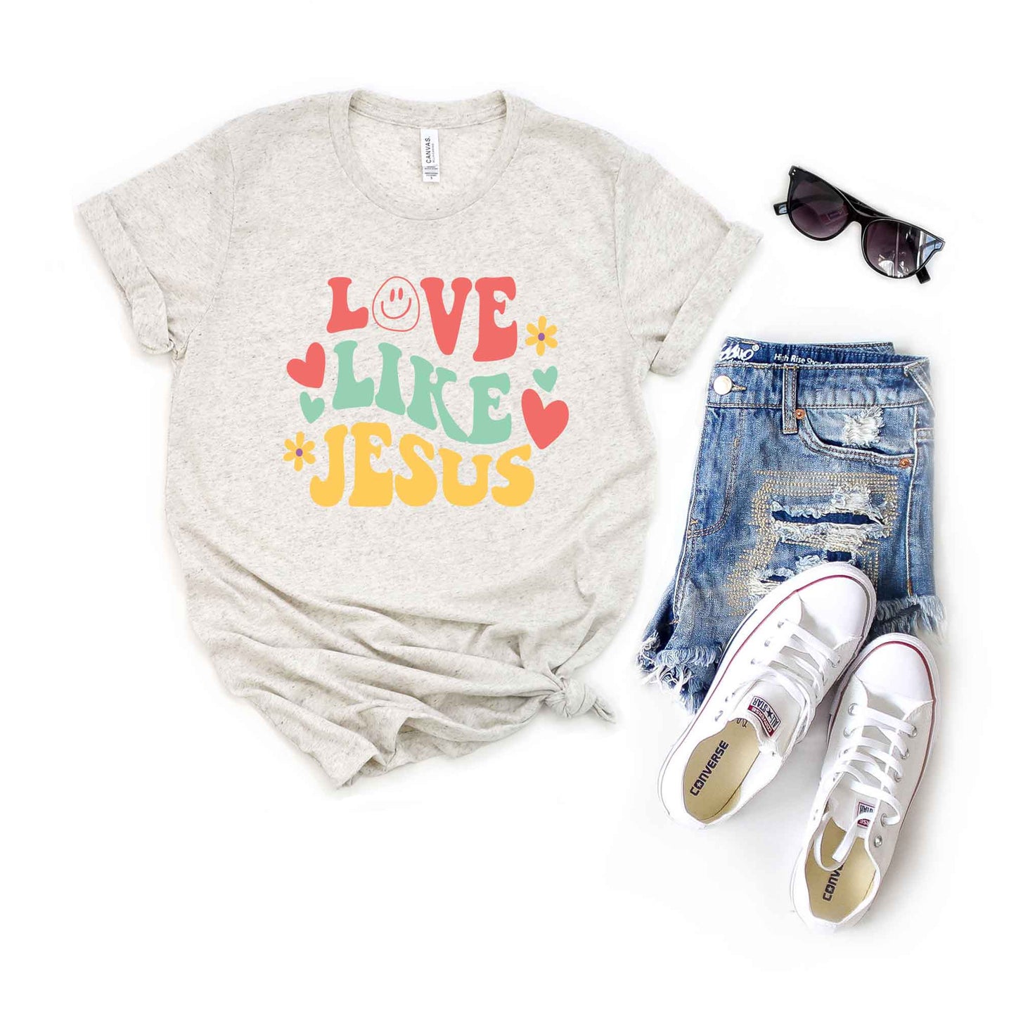 Love Like Jesus Retro Flowers | Short Sleeve Crew Neck
