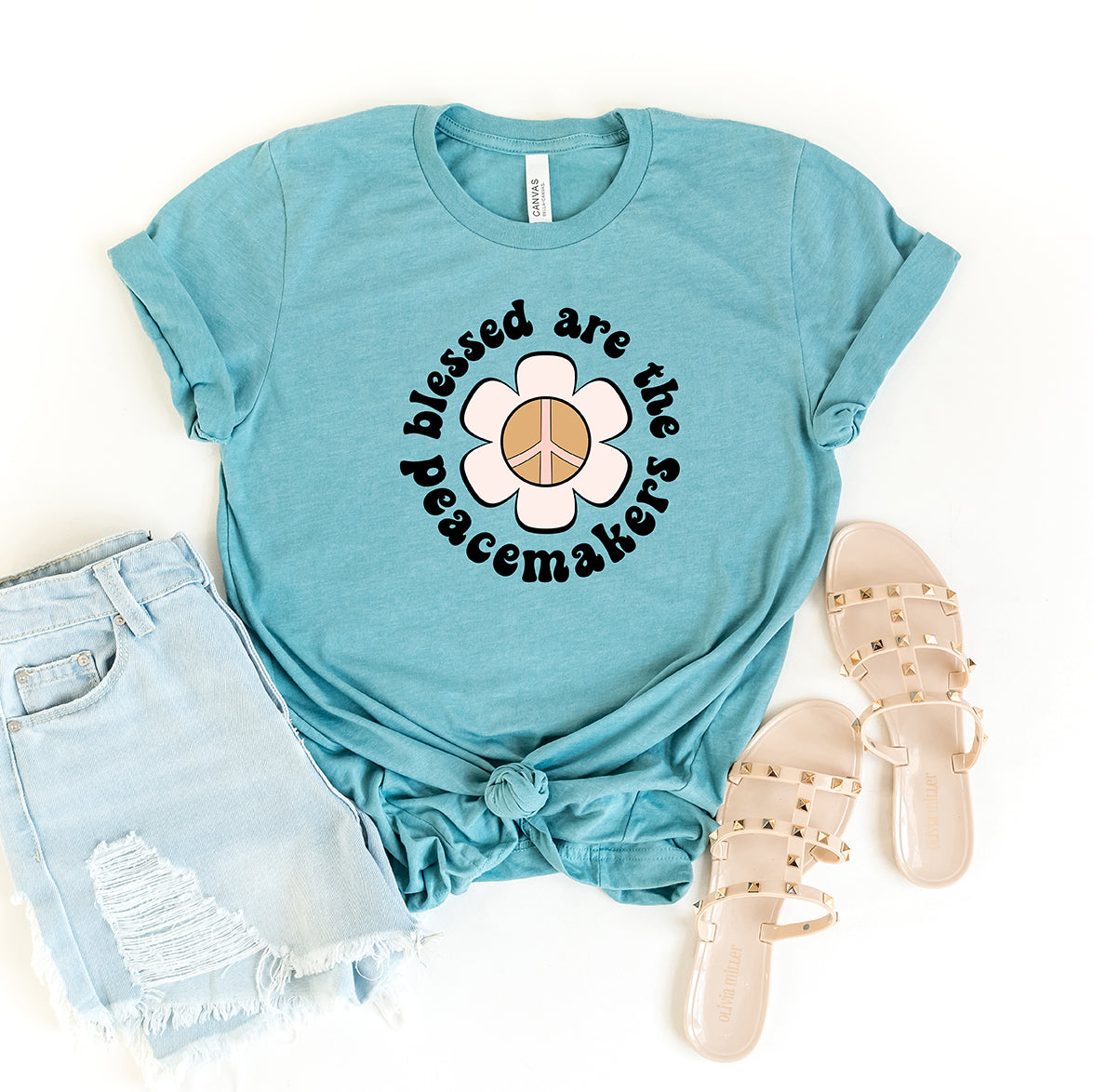 Blessed Are The Peacemakers Flower | Short Sleeve Crew Neck