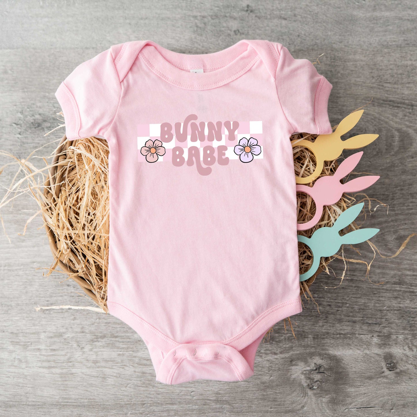 Bunny Babe Flowers | Baby Graphic Short Sleeve Onesie