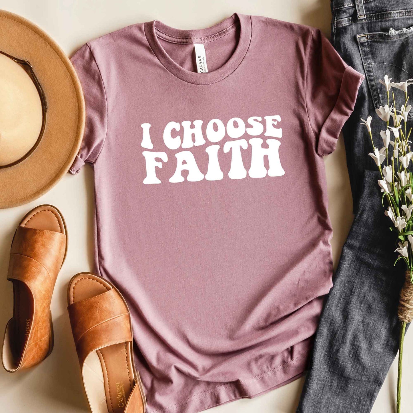 Retro I Choose Faith Wavy | Short Sleeve Crew Neck