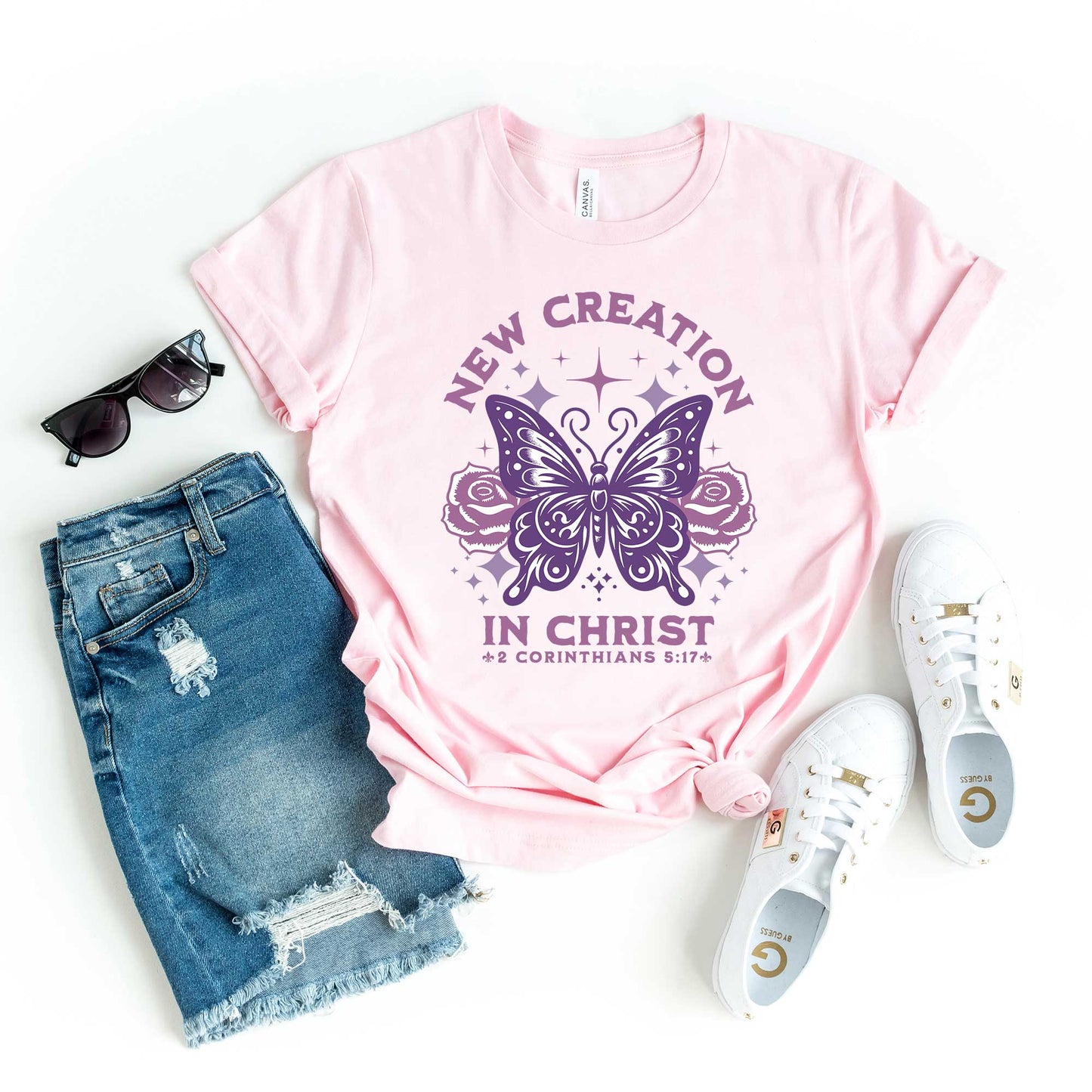 Purple New Creation Butterfly | Short Sleeve Crew Neck