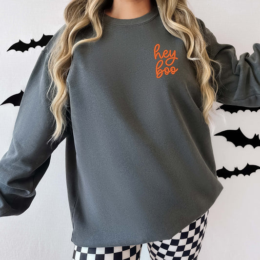 Embroidered Hey Boo Mini  | Garment Dyed Sweatshirt