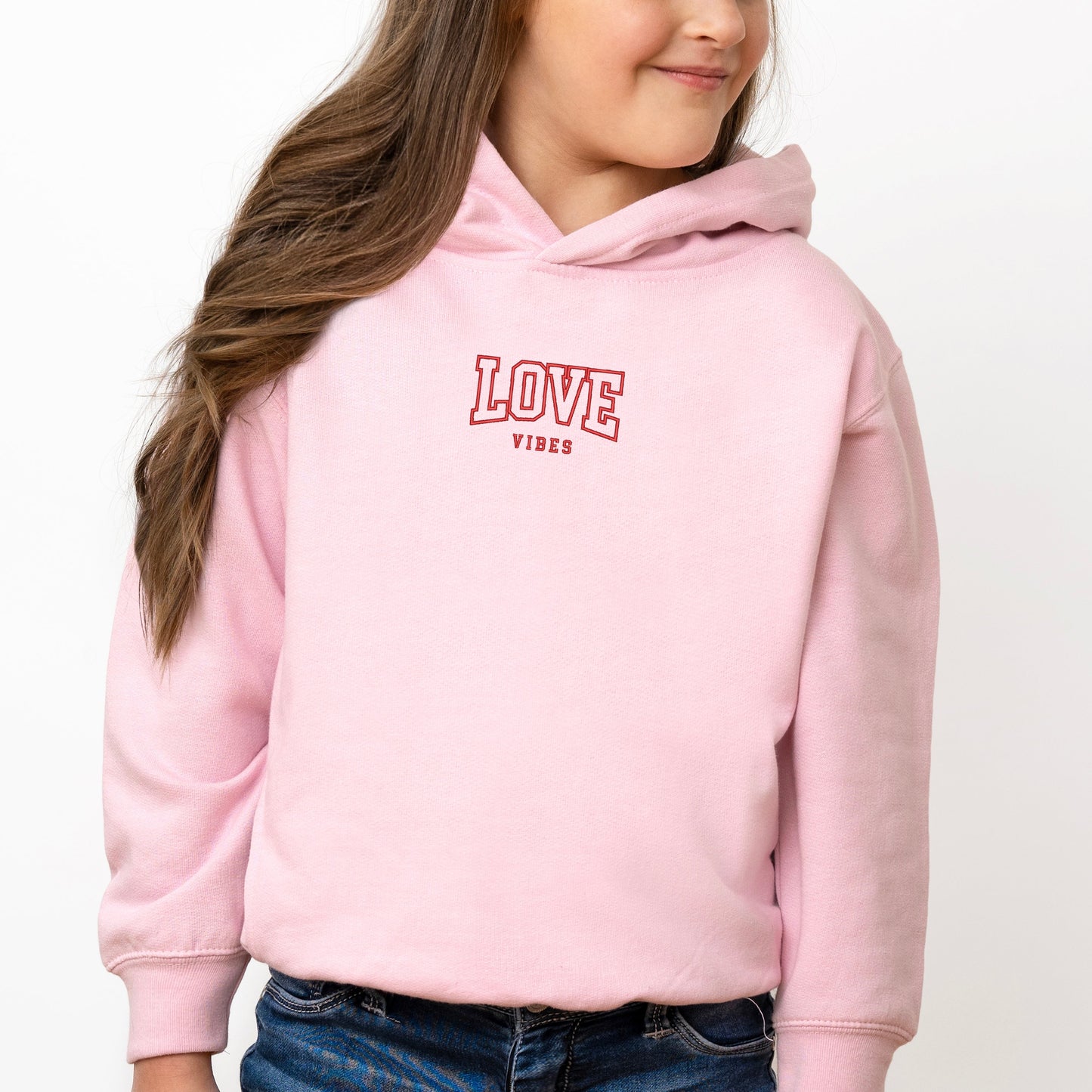 Embroidered Varsity Love Vibes | Toddler Graphic Hoodie