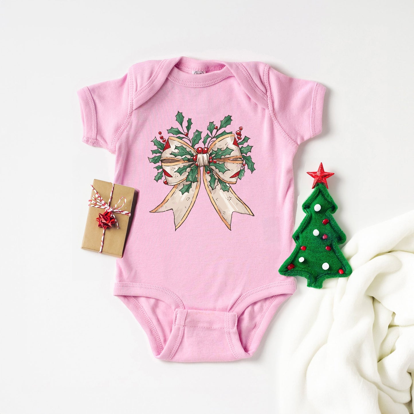 Holly Leaves Coquette | Baby Graphic Short Sleeve Onesie