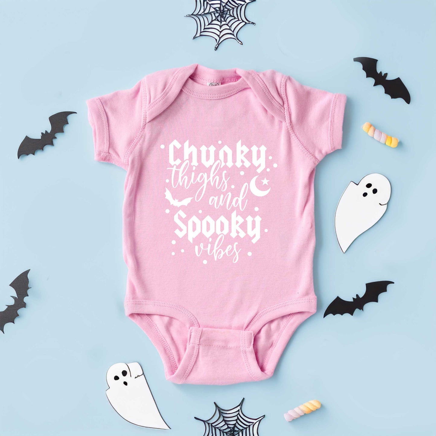 Chunky Thighs And Spooky Vibes | Baby Graphic Short Sleeve Onesie
