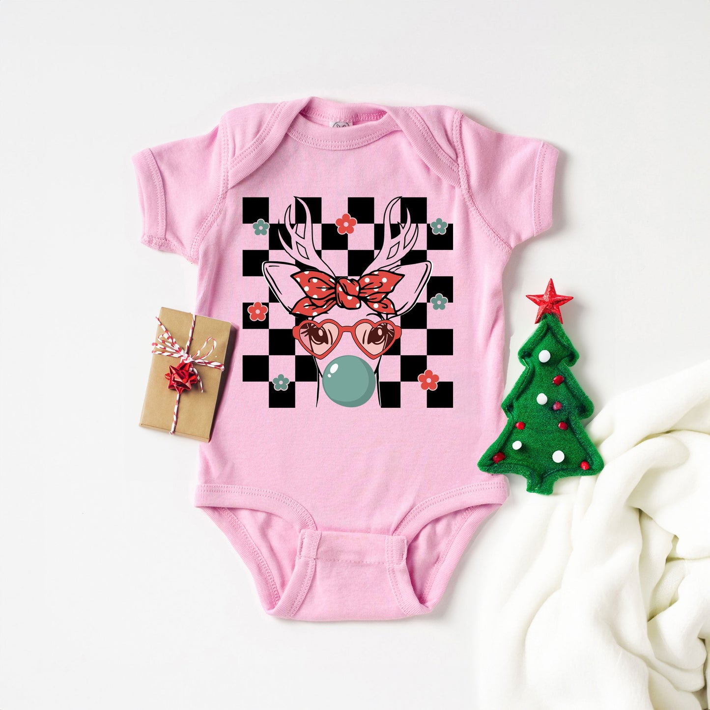 Checkered Reindeer | Baby Graphic Short Sleeve Onesie