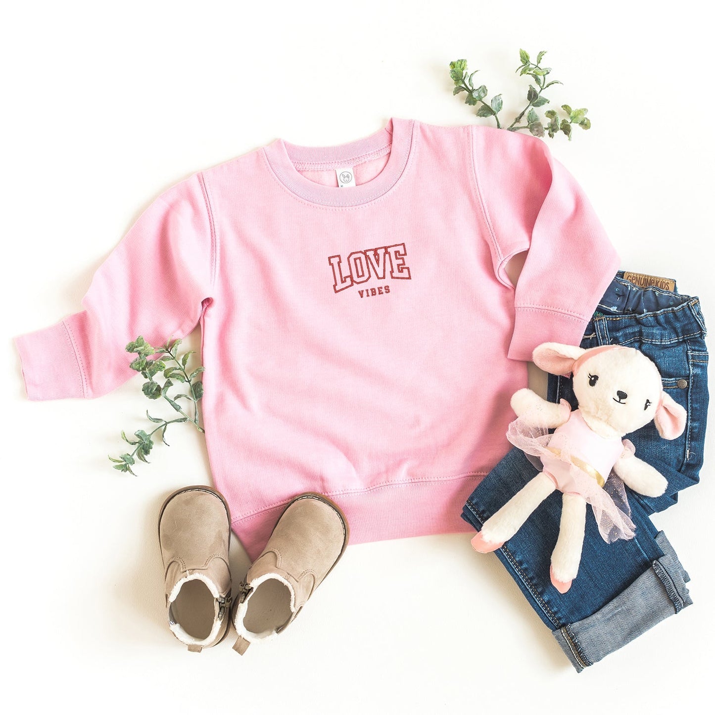 Embroidered Varsity Love Vibes | Youth Ultra-Soft Graphic Sweatshirt