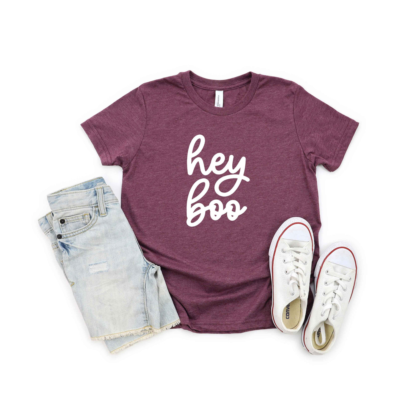 Hey Boo Cursive | Youth Short Sleeve Crew Neck