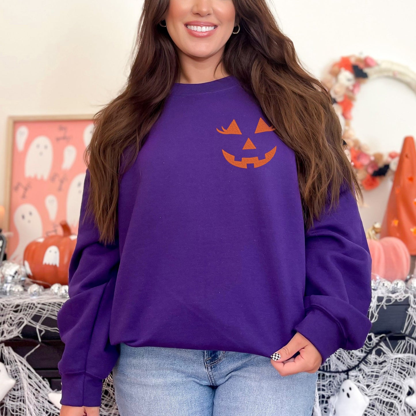 Embroidered Lady Jack-O-Lantern Mini | Sweatshirt