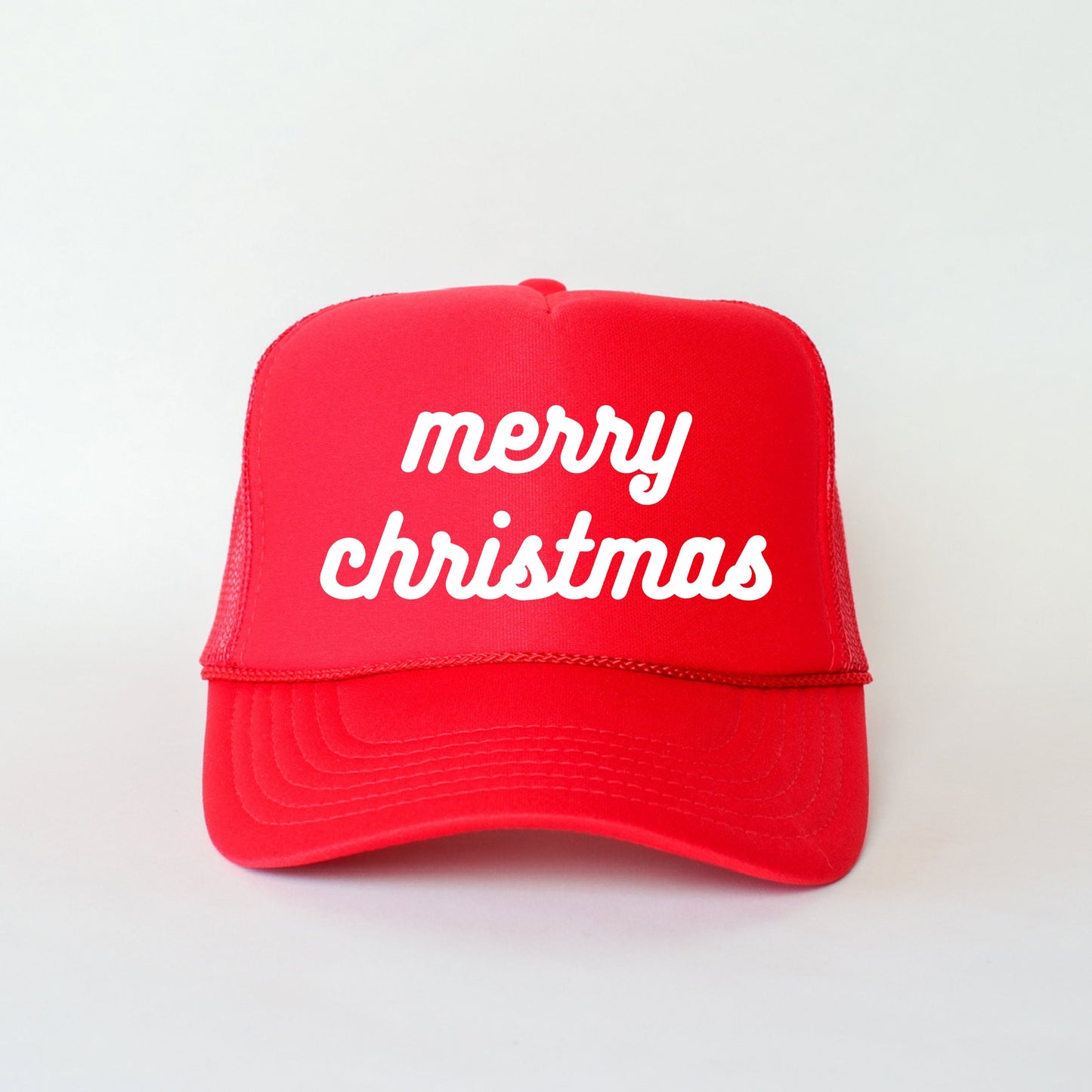 Merry Christmas Bold Cursive Words Puff Print |  Foam Trucker Hat