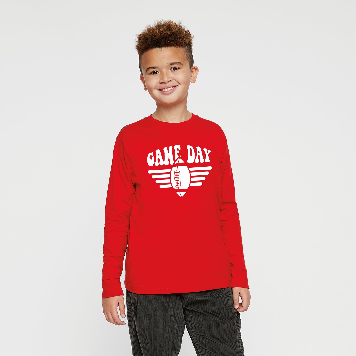 Football Game Day Stripes | Youth Graphic Long Sleeve Tee