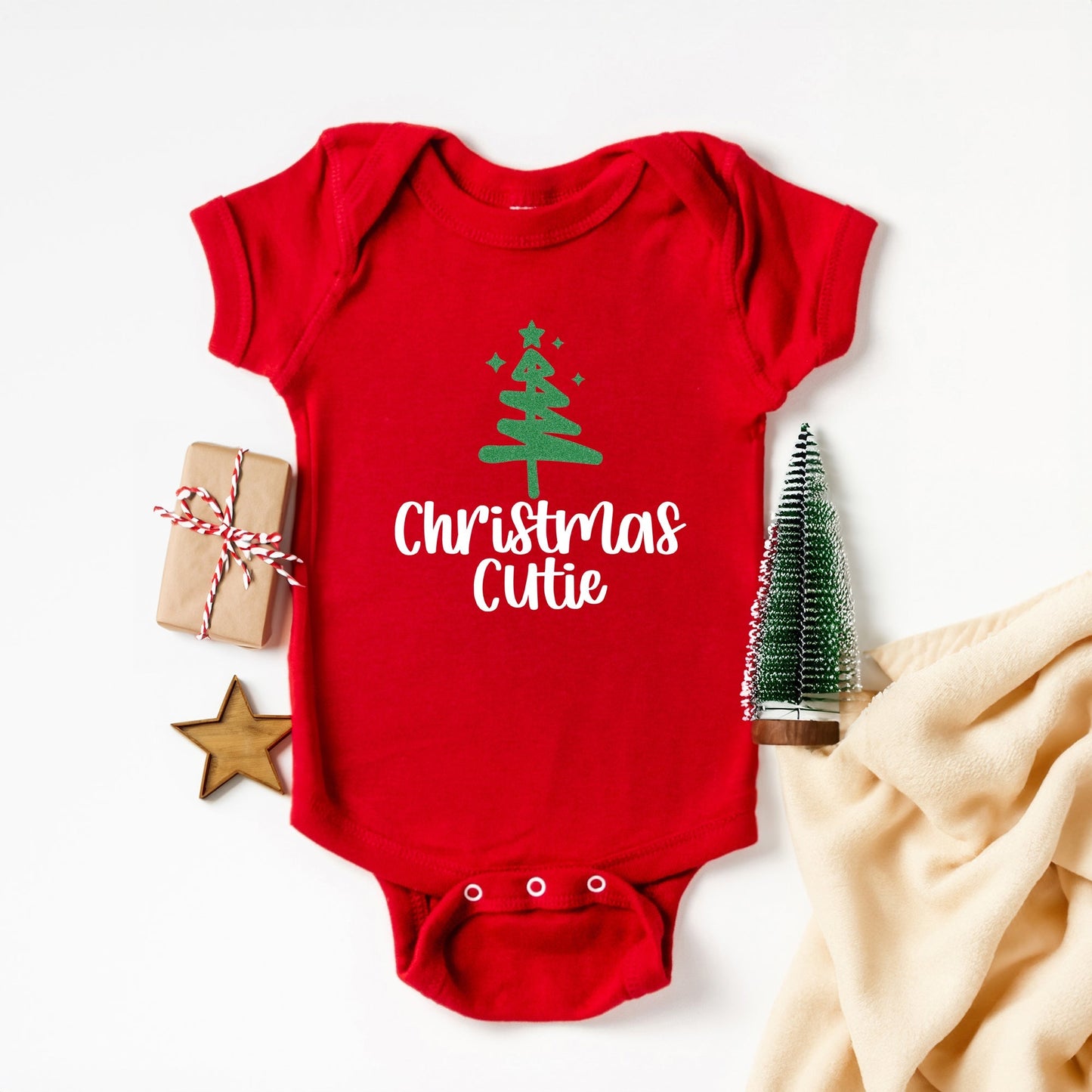 Christmas Tree Cutie Glitter | Baby Graphic Short Sleeve Onesie