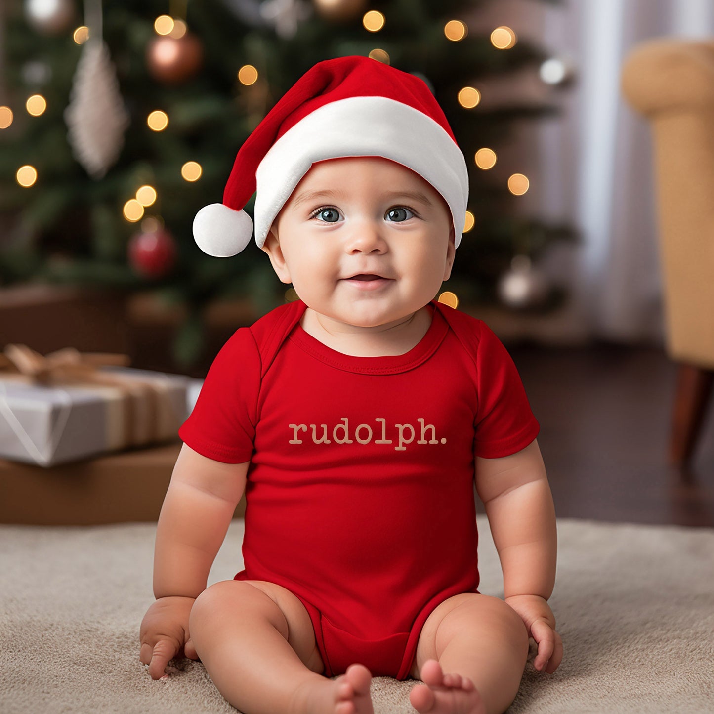 Rudolph Puff Print | Baby Graphic Short Sleeve Onesie