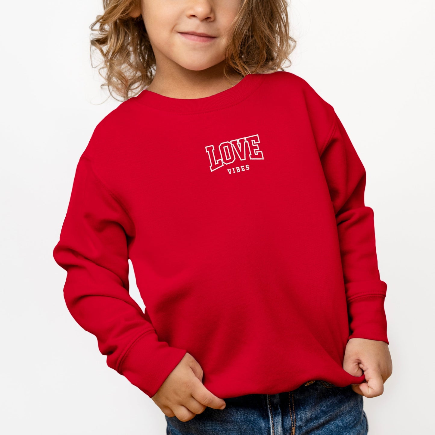 Embroidered Varsity Love Vibes | Toddler Graphic Sweatshirt