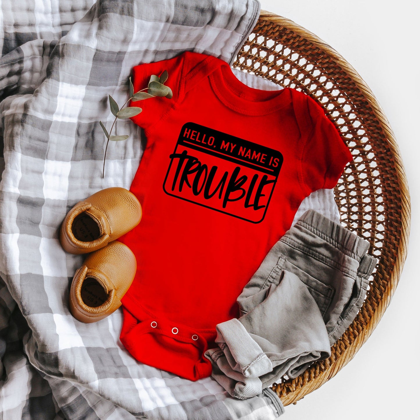 Hello My Name Is Trouble | Baby Graphic Short Sleeve Onesie