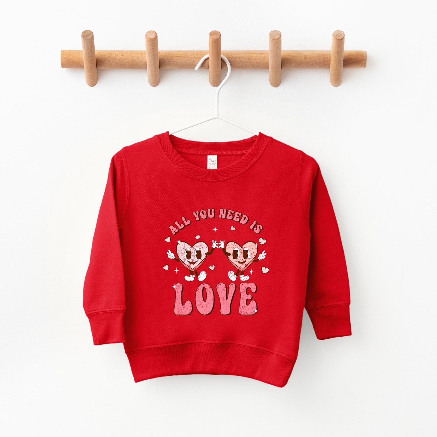 Retro All You Need Is Love Hearts | Toddler Sweatshirt