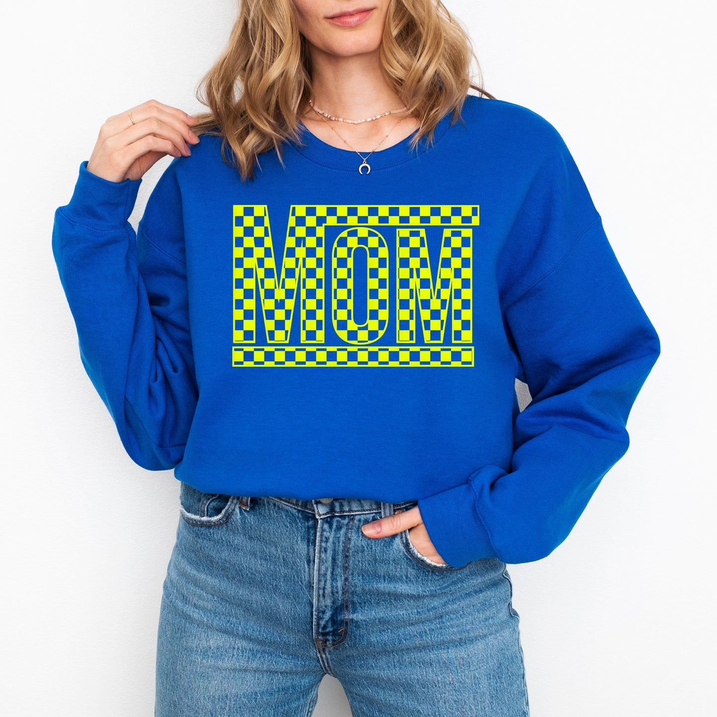 Mom Checkered Box Puff Print | Sweatshirt