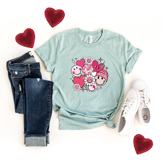 Pink Flower Hearts | Short Sleeve Crew Neck