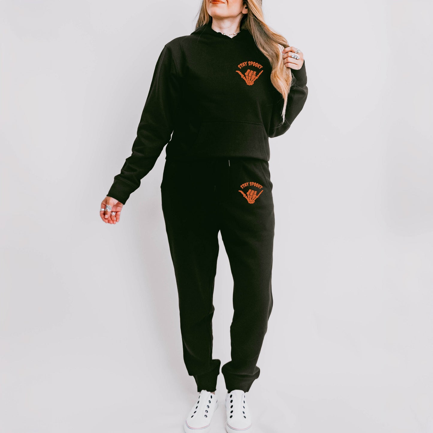 Embroidered Stay Spooky Skeleteon Mini Set | Hoodie Set