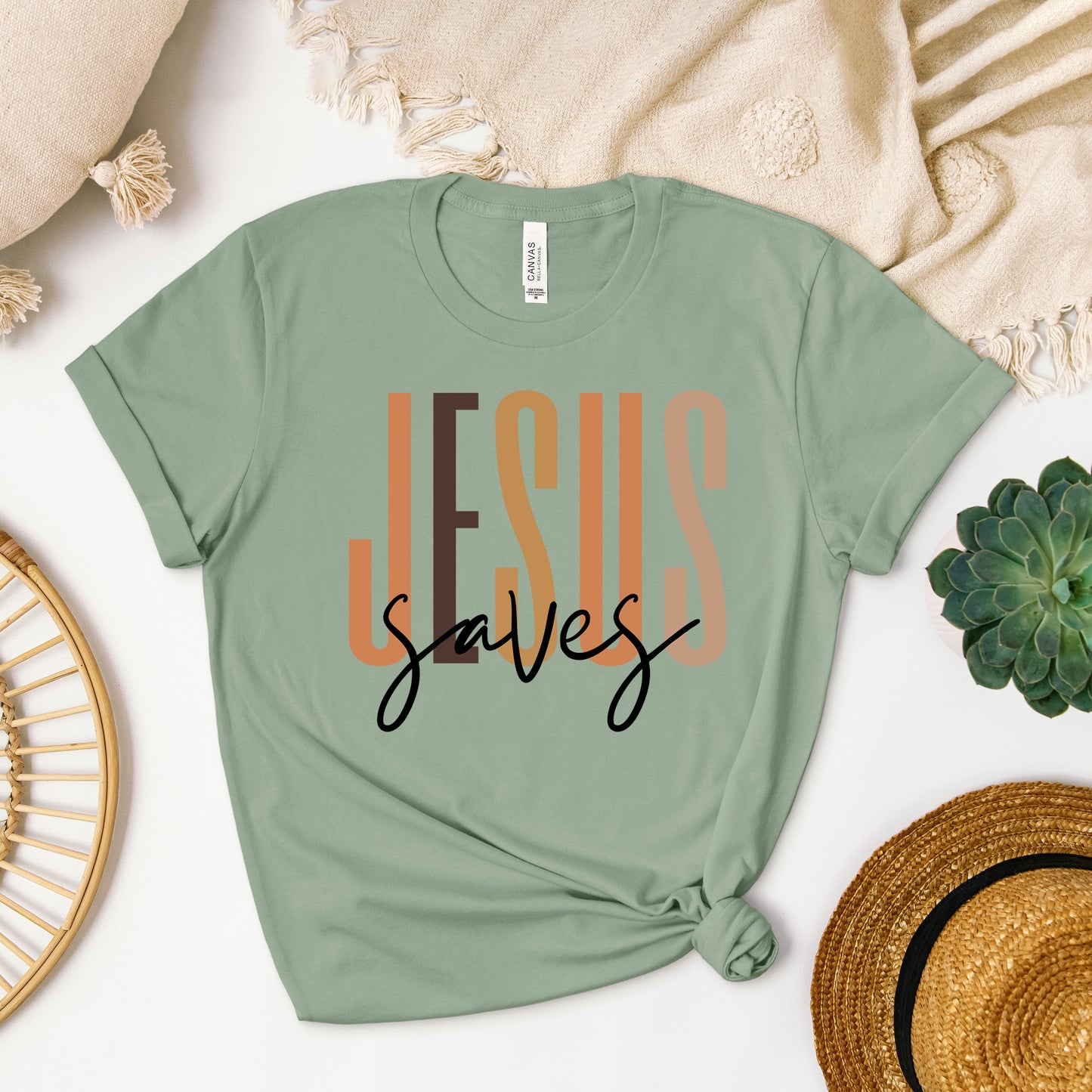 Jesus Saves Cursive | Short Sleeve Crew Neck